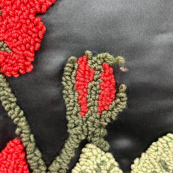 Vintage Embroidered Throw Pillow Handcrafted Needlework Roses, Floral - Picture 3 of 8